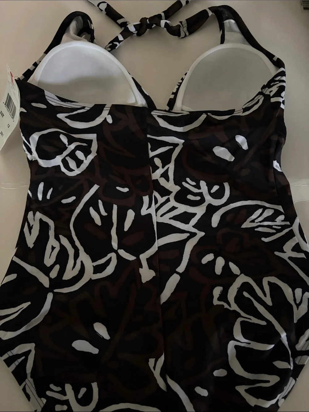 Speedo Black, White & Brown Floral Halter One-Piece Swimsuit